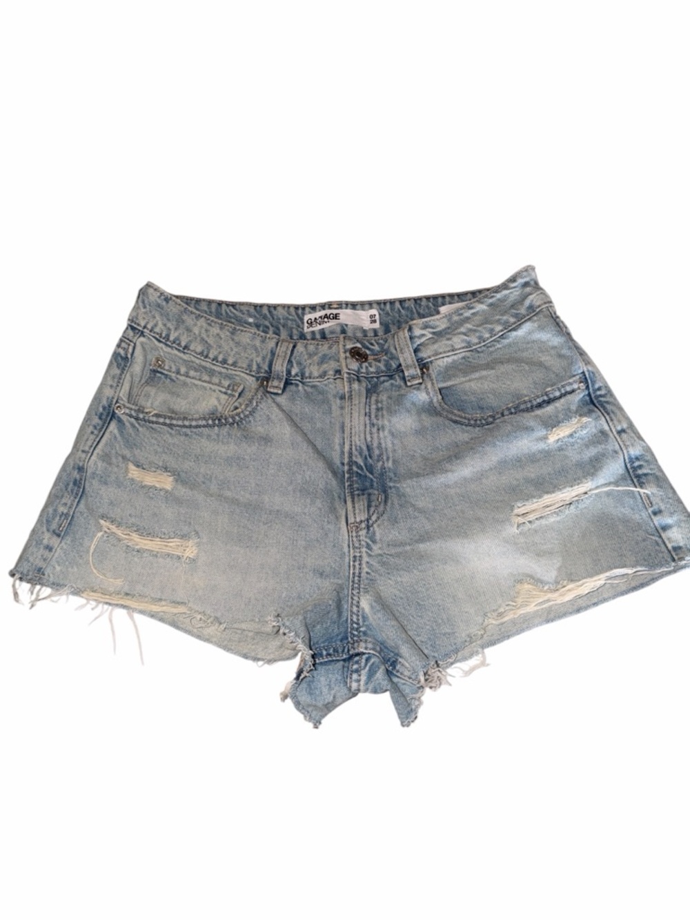 Garage Light Wash Ripped Denim Shorts